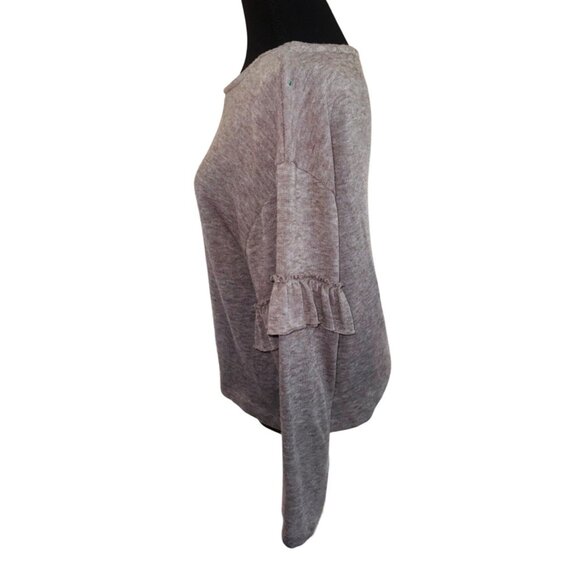 Zara Grey/Beige Knit Soft Ruffle Sleeve Sweater Top Boat Neck M Casual Comfort - Picture 5 of 10